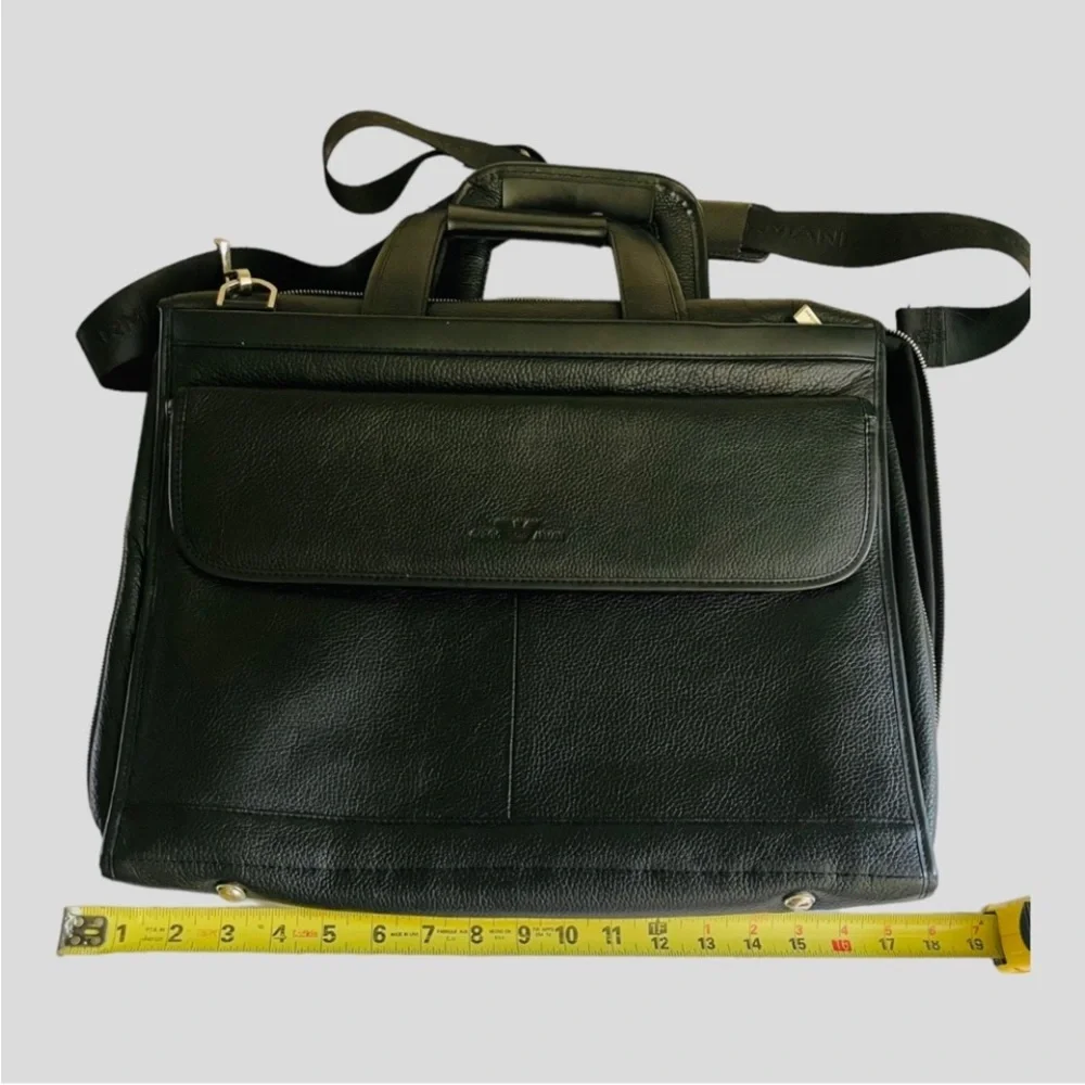 GIORGIO ARMANI BLACK Briefcase Computer Travel Fine Saffiano Leather Bag